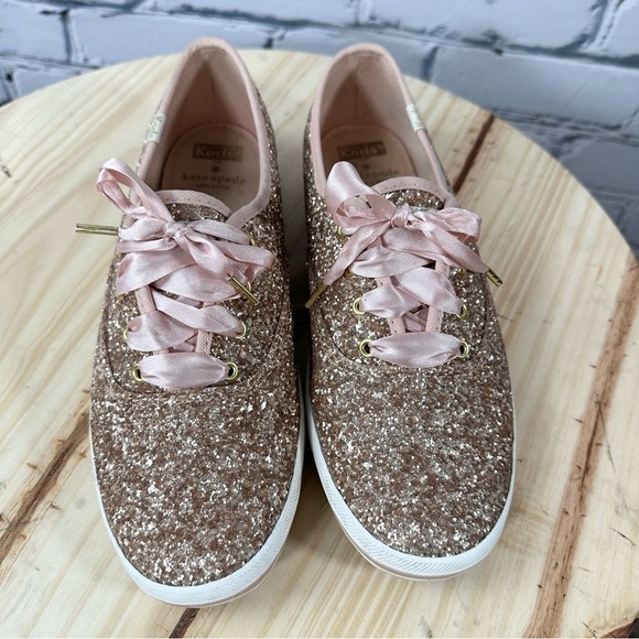 Keds X Kate Spade New York Champion Pink Rose Gold Glitter Sneakers Size 8.5 - Picture 4 of 9